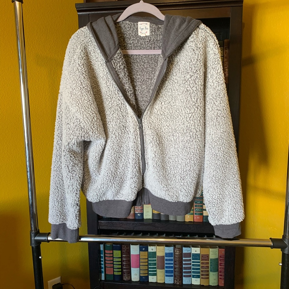 Hippie Rose gray Sherpa zip-up sweatshirt